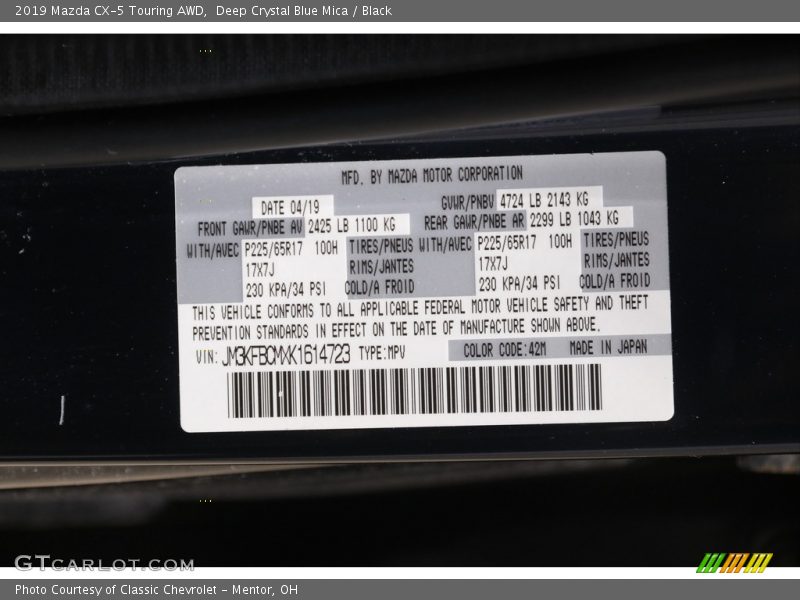 Deep Crystal Blue Mica / Black 2019 Mazda CX-5 Touring AWD