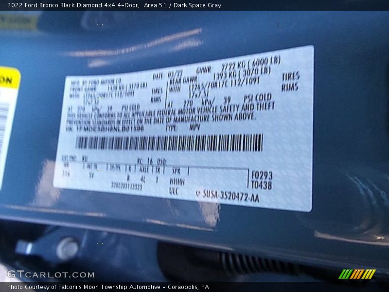 Area 51 / Dark Space Gray 2022 Ford Bronco Black Diamond 4x4 4-Door