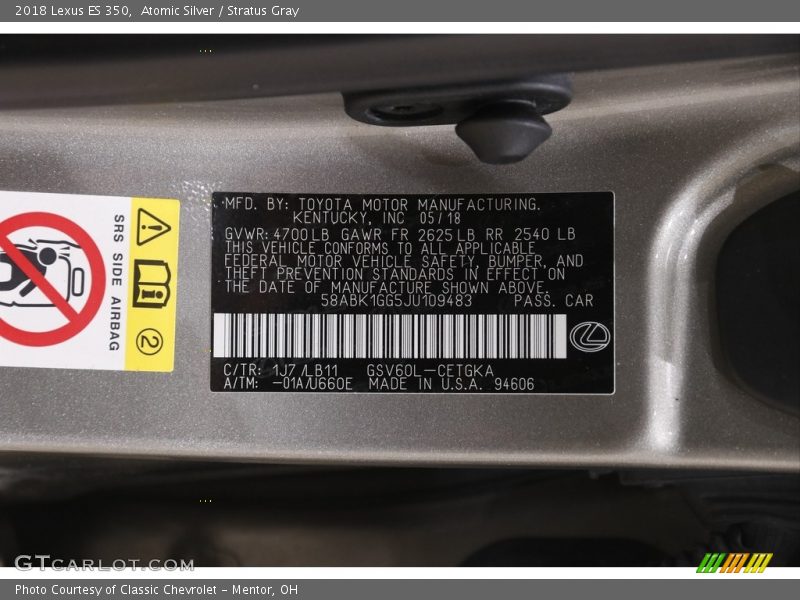 Atomic Silver / Stratus Gray 2018 Lexus ES 350