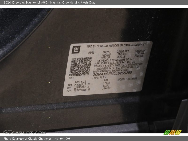 Nightfall Gray Metallic / Ash Gray 2020 Chevrolet Equinox LS AWD