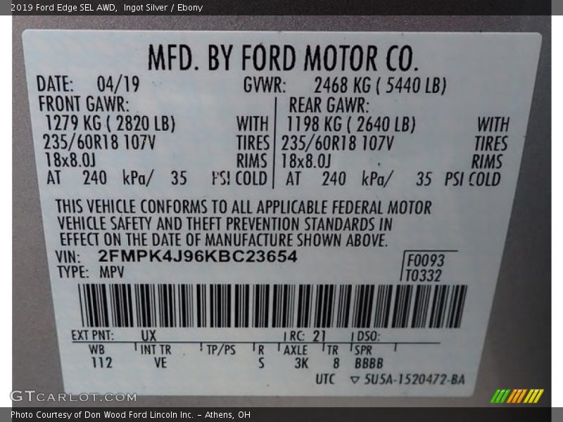 Ingot Silver / Ebony 2019 Ford Edge SEL AWD