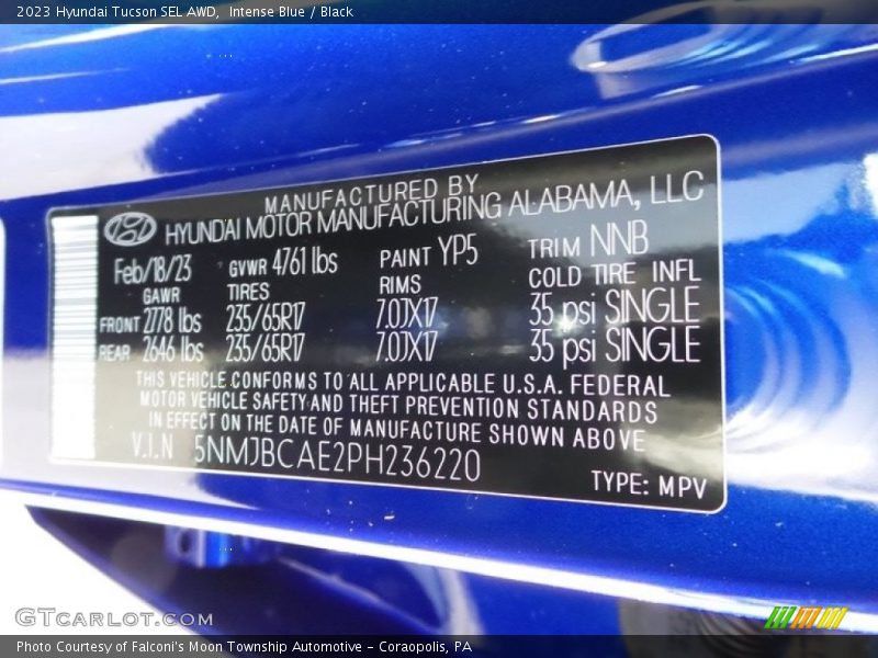 2023 Tucson SEL AWD Intense Blue Color Code YP5