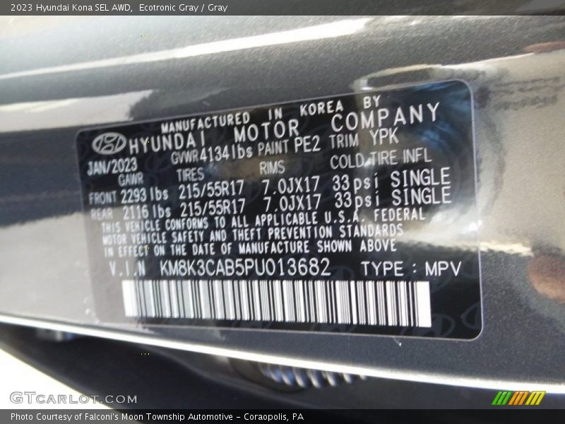 2023 Kona SEL AWD Ecotronic Gray Color Code PE2