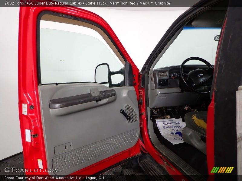 Vermillion Red / Medium Graphite 2002 Ford F450 Super Duty Regular Cab 4x4 Stake Truck