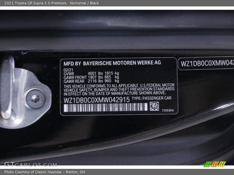 Nocturnal / Black 2021 Toyota GR Supra 3.0 Premium