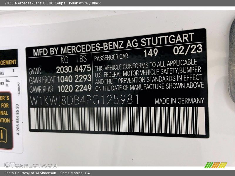 2023 C 300 Coupe Polar White Color Code 149