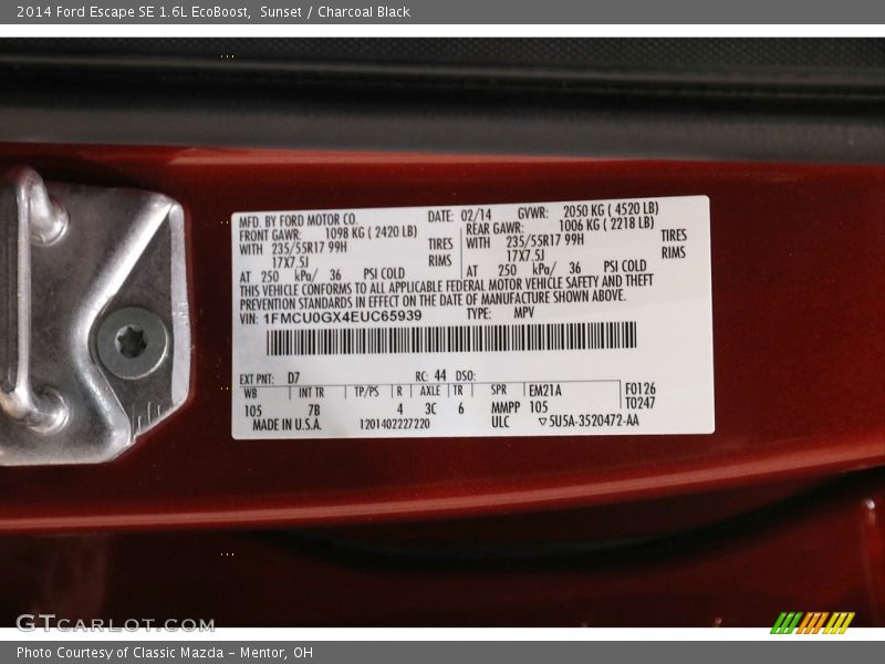 Sunset / Charcoal Black 2014 Ford Escape SE 1.6L EcoBoost