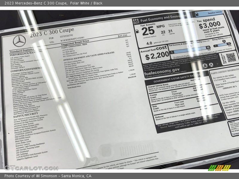  2023 C 300 Coupe Window Sticker