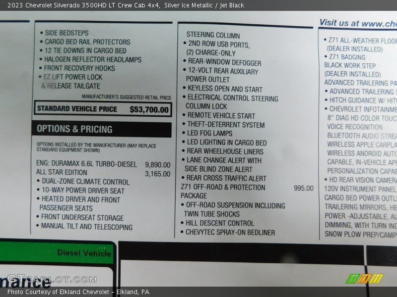  2023 Silverado 3500HD LT Crew Cab 4x4 Window Sticker