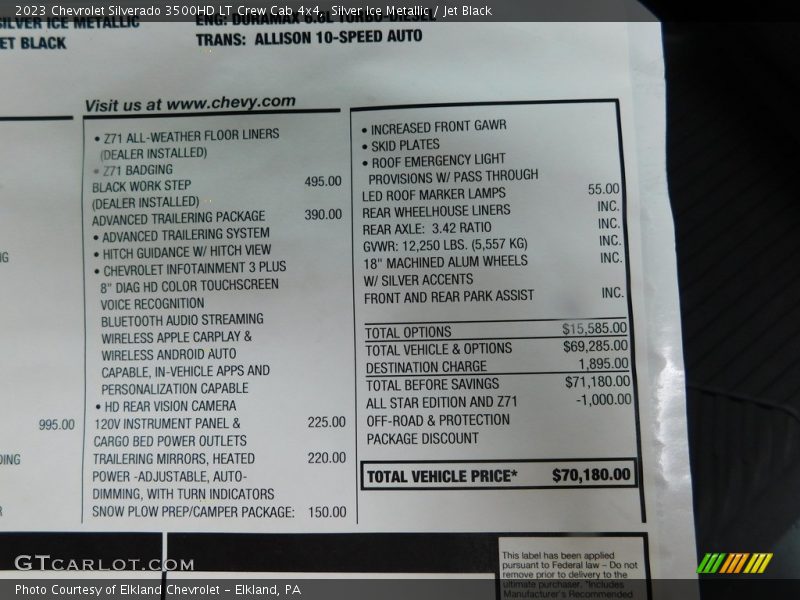  2023 Silverado 3500HD LT Crew Cab 4x4 Window Sticker