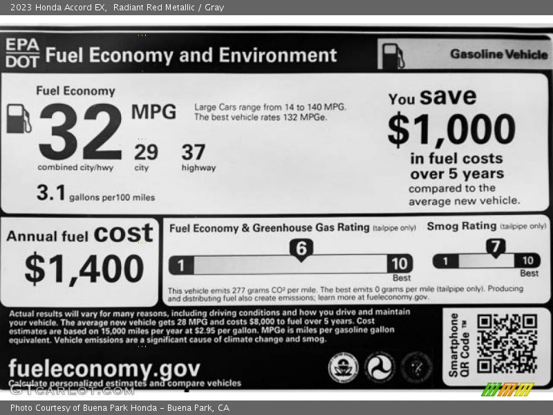 Radiant Red Metallic / Gray 2023 Honda Accord EX