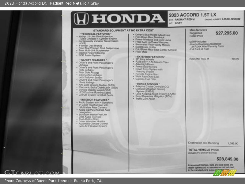 Radiant Red Metallic / Gray 2023 Honda Accord LX