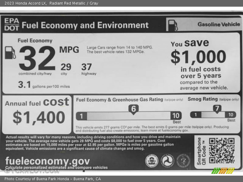 Radiant Red Metallic / Gray 2023 Honda Accord LX