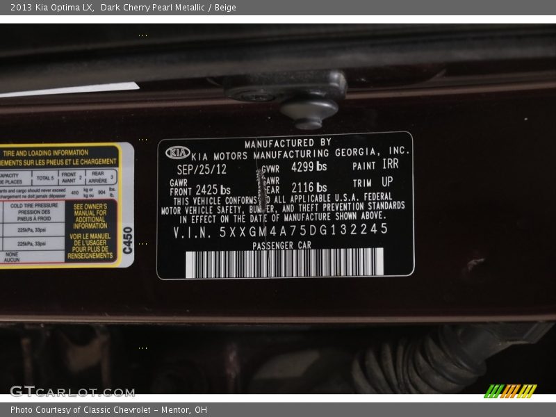 Dark Cherry Pearl Metallic / Beige 2013 Kia Optima LX