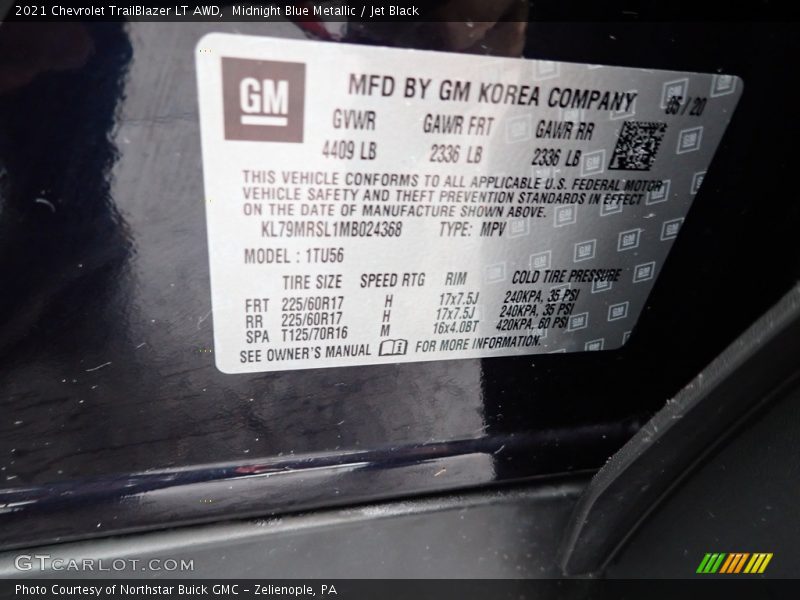 Midnight Blue Metallic / Jet Black 2021 Chevrolet TrailBlazer LT AWD