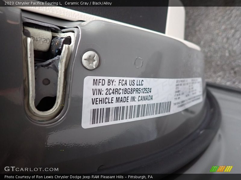 Ceramic Gray / Black/Alloy 2023 Chrysler Pacifica Touring L