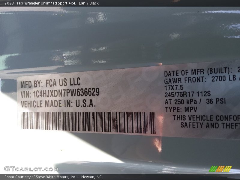 Earl / Black 2023 Jeep Wrangler Unlimited Sport 4x4