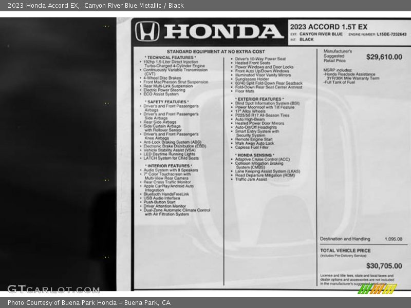  2023 Accord EX Window Sticker