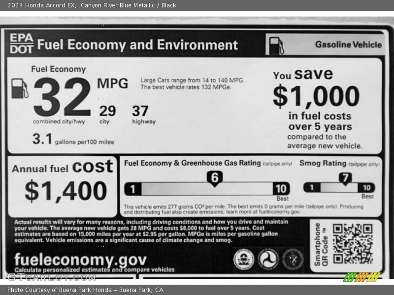 Info Tag of 2023 Accord EX