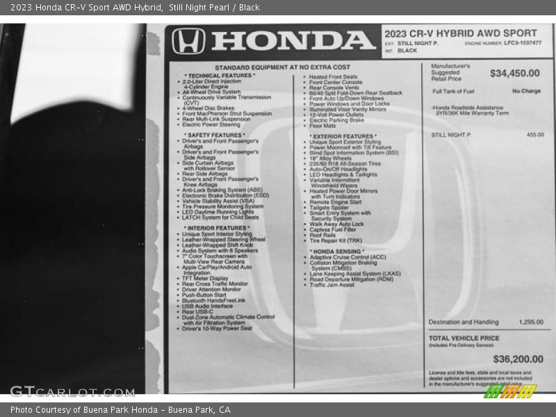  2023 CR-V Sport AWD Hybrid Window Sticker