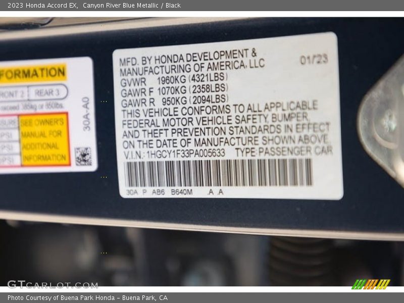2023 Accord EX Canyon River Blue Metallic Color Code B640M