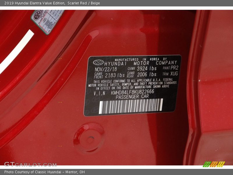 Scarlet Red / Beige 2019 Hyundai Elantra Value Edition