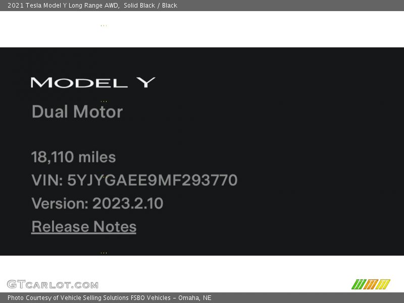 Info Tag of 2021 Model Y Long Range AWD