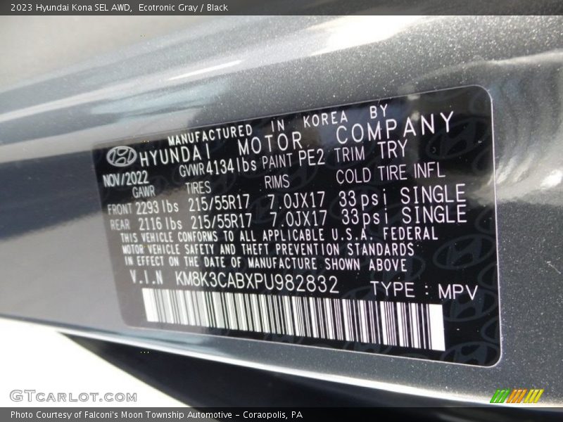 Ecotronic Gray / Black 2023 Hyundai Kona SEL AWD