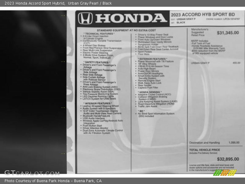 Urban Gray Pearl / Black 2023 Honda Accord Sport Hybrid