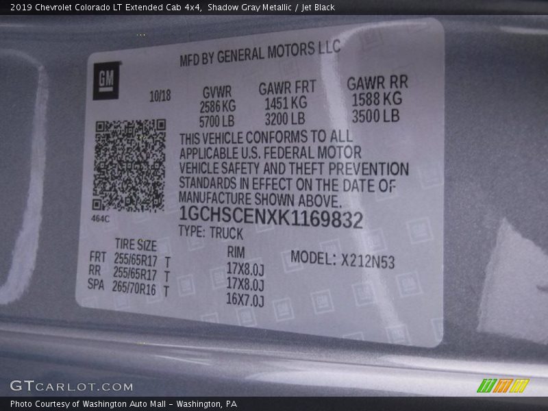 Shadow Gray Metallic / Jet Black 2019 Chevrolet Colorado LT Extended Cab 4x4