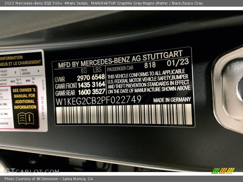MANUFAKTUR Graphite Gray Magno (Matte) / Black/Space Gray 2023 Mercedes-Benz EQE 500+ 4Matic Sedan