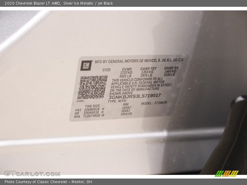 Silver Ice Metallic / Jet Black 2020 Chevrolet Blazer LT AWD