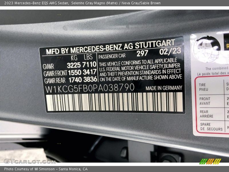 2023 EQS AMG Sedan Selenite Gray Magno (Matte) Color Code 297