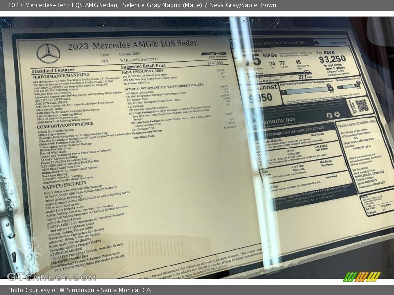  2023 EQS AMG Sedan Window Sticker