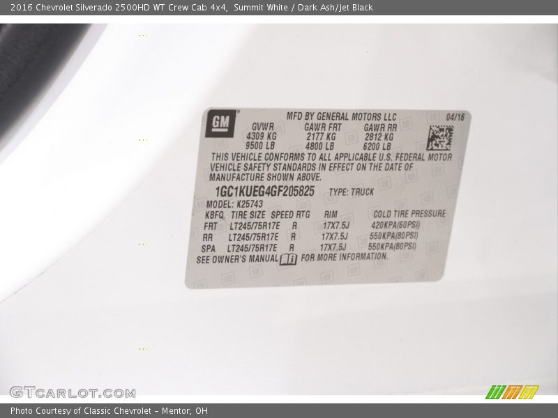 Summit White / Dark Ash/Jet Black 2016 Chevrolet Silverado 2500HD WT Crew Cab 4x4