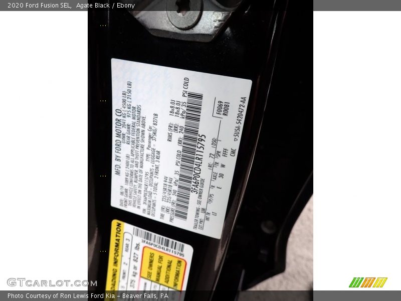 Agate Black / Ebony 2020 Ford Fusion SEL