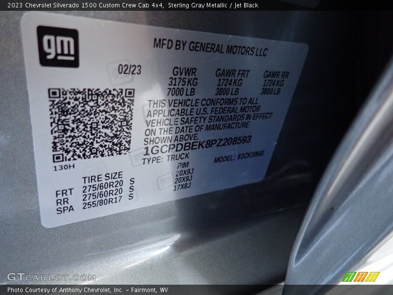 Sterling Gray Metallic / Jet Black 2023 Chevrolet Silverado 1500 Custom Crew Cab 4x4