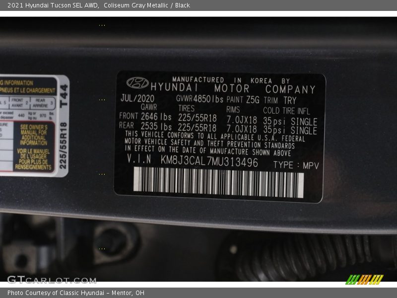 Coliseum Gray Metallic / Black 2021 Hyundai Tucson SEL AWD