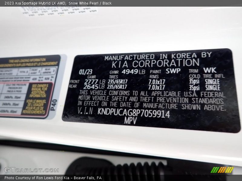 Snow White Pearl / Black 2023 Kia Sportage Hybrid LX AWD