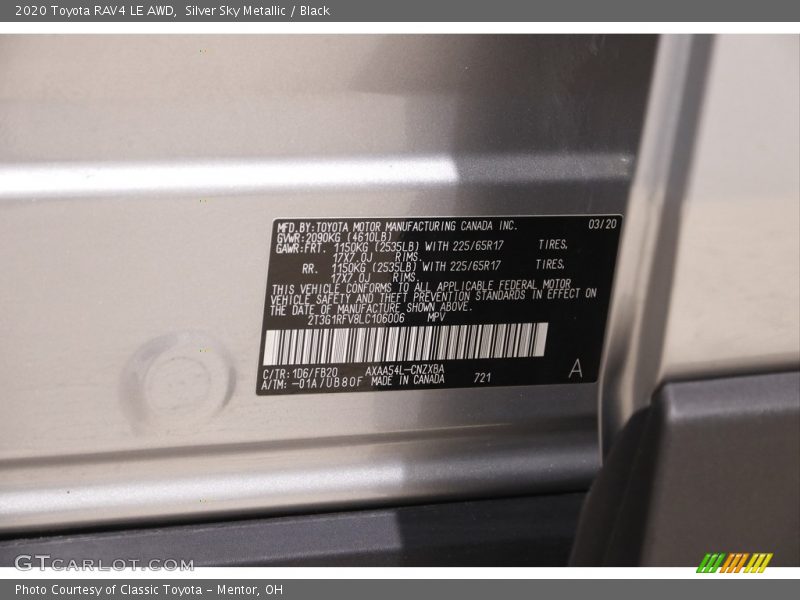 Silver Sky Metallic / Black 2020 Toyota RAV4 LE AWD