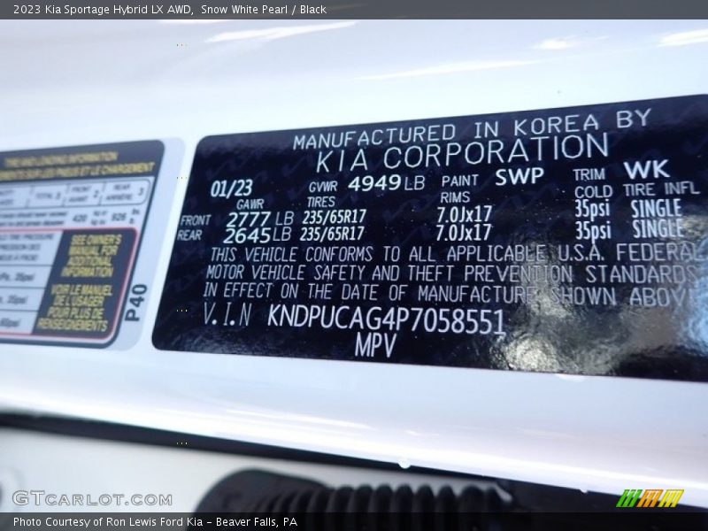 Snow White Pearl / Black 2023 Kia Sportage Hybrid LX AWD