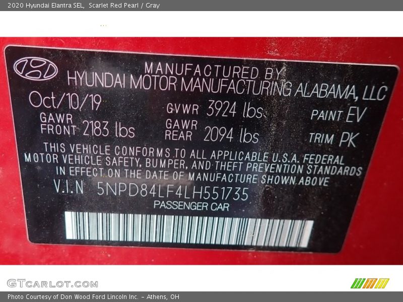 Scarlet Red Pearl / Gray 2020 Hyundai Elantra SEL
