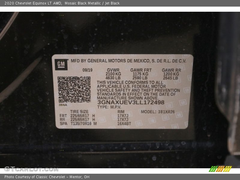 Mosaic Black Metallic / Jet Black 2020 Chevrolet Equinox LT AWD