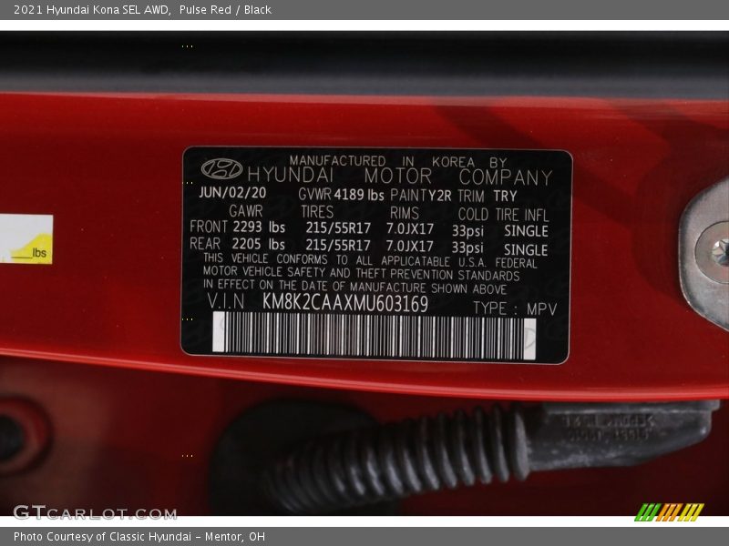 Pulse Red / Black 2021 Hyundai Kona SEL AWD
