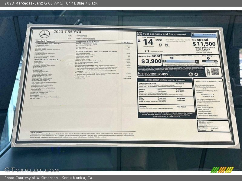  2023 G 63 AMG Window Sticker