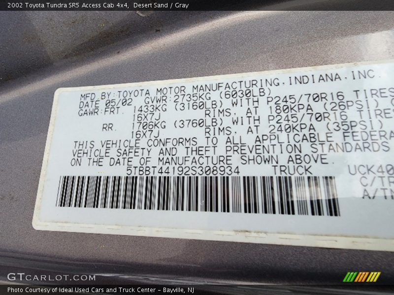 Desert Sand / Gray 2002 Toyota Tundra SR5 Access Cab 4x4