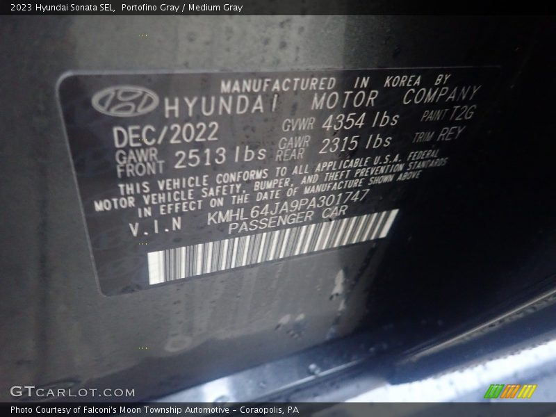 Portofino Gray / Medium Gray 2023 Hyundai Sonata SEL