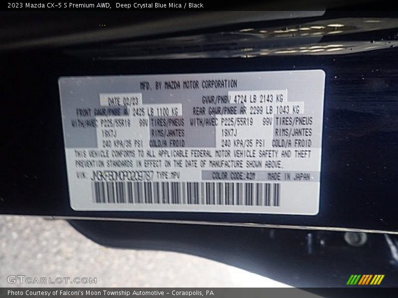 Deep Crystal Blue Mica / Black 2023 Mazda CX-5 S Premium AWD