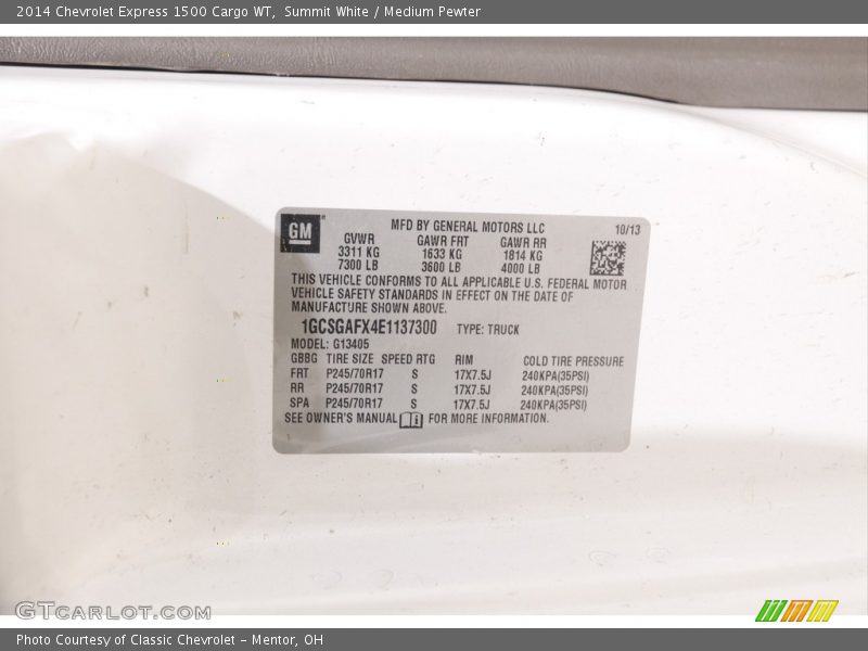 Summit White / Medium Pewter 2014 Chevrolet Express 1500 Cargo WT