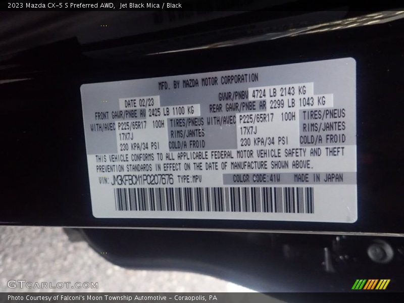 Jet Black Mica / Black 2023 Mazda CX-5 S Preferred AWD